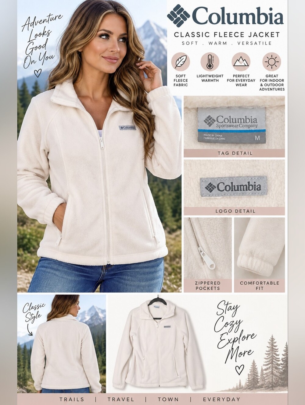 Columbia Cream Teddy Fleece Jacket - Women's Zip Front